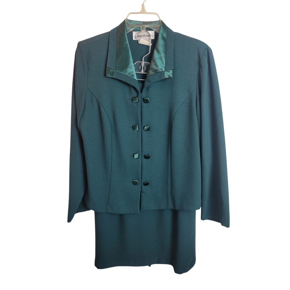 Vtg Nancy Michaels Top & Skirt Outfit Button Front Zip Skirt Hunter Green‎ 8P